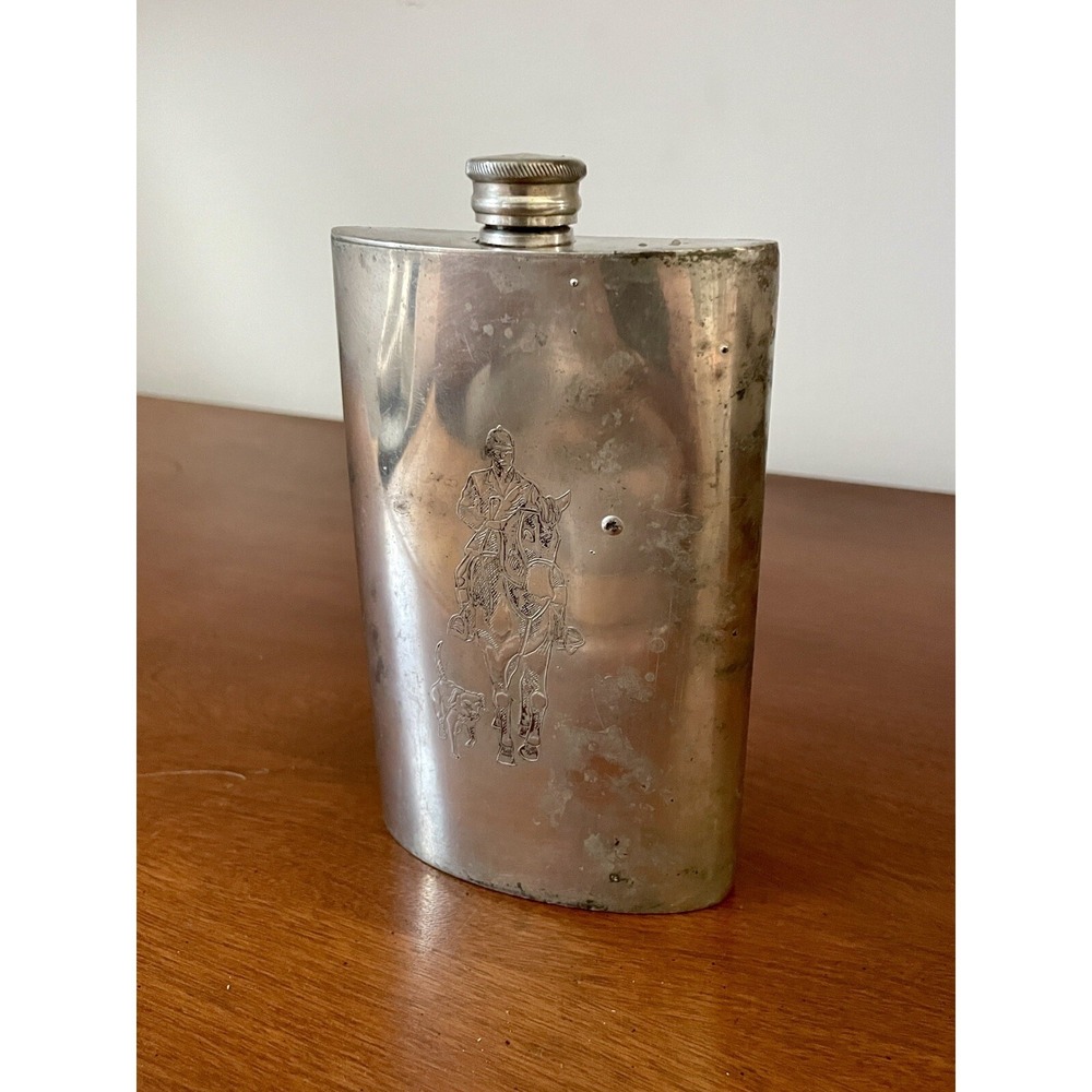 Orvis Equestrian, Etched 8 Oz Side Hip Flask Sheffield England
